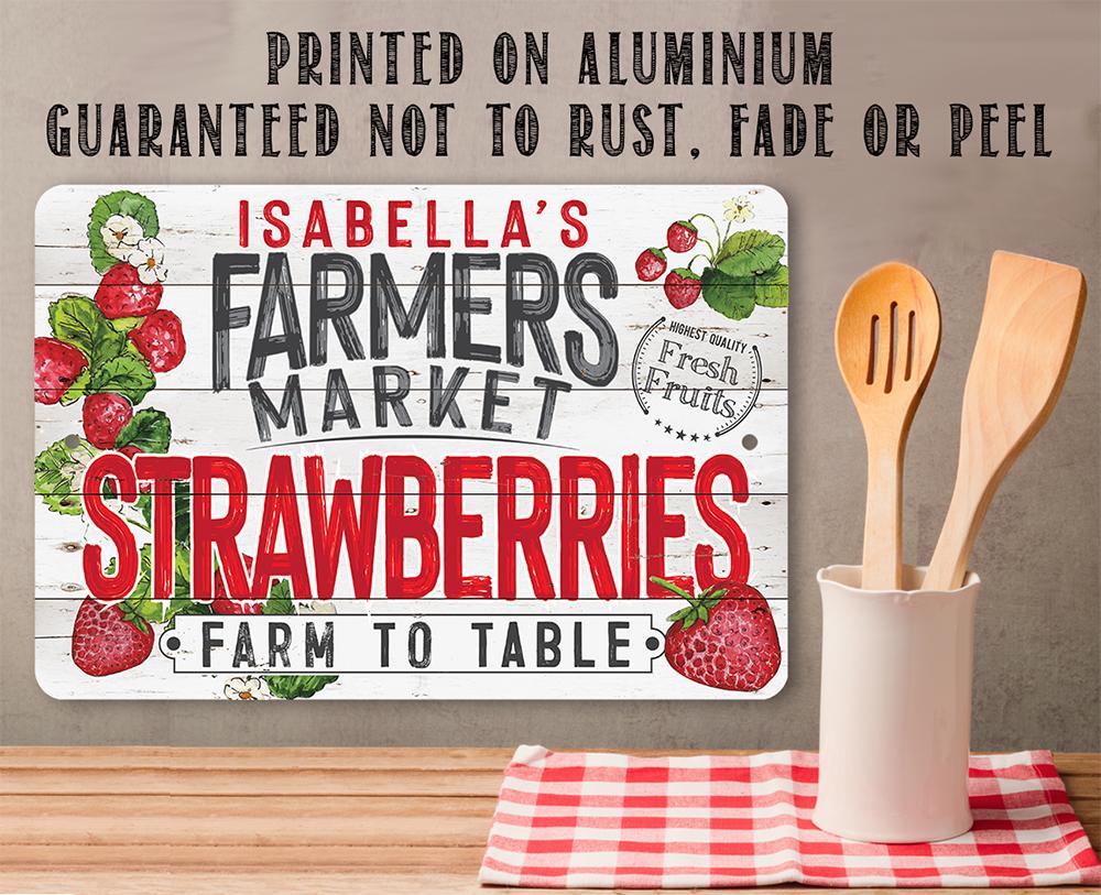 Personalized - Farmers Market Strawberries - Metal Sign | Lone Star Art.