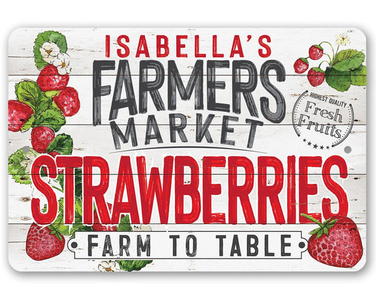 Personalized - Farmers Market Strawberries - Metal Sign | Lone Star Art.