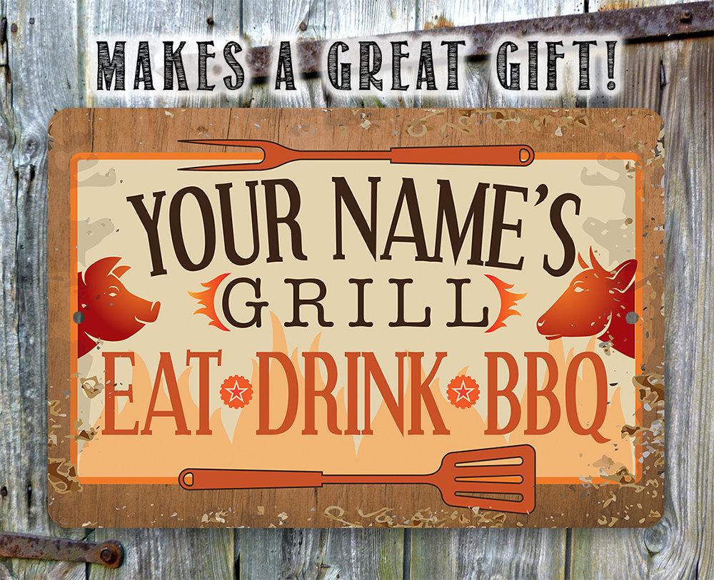 Personalized - Grill, Eat, Drink BBQ - Metal Sign | Lone Star Art.