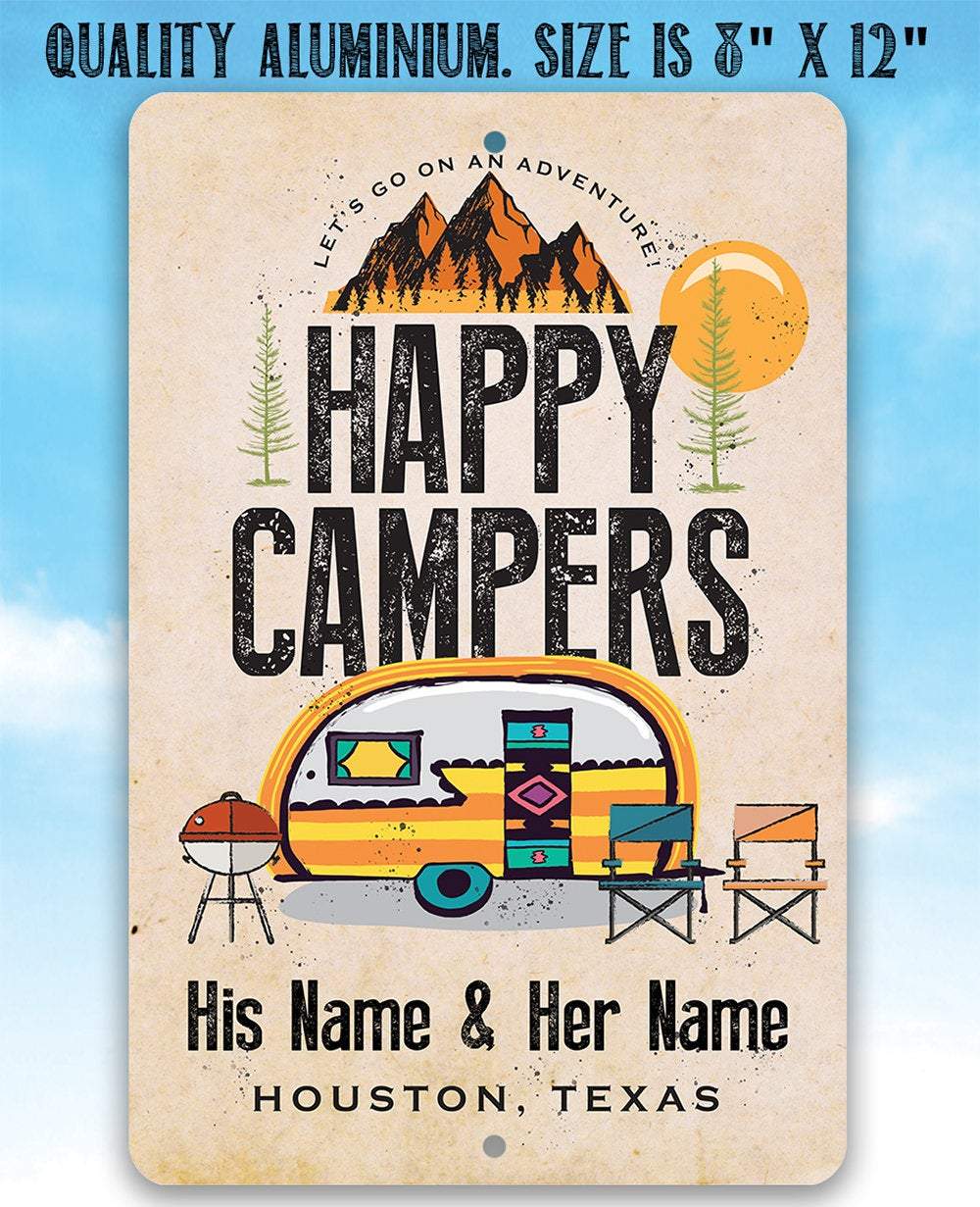 Personalized - Happy Campers - Metal Sign | Lone Star Art.