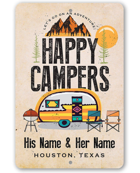 Personalized - Happy Campers - Metal Sign | Lone Star Art.