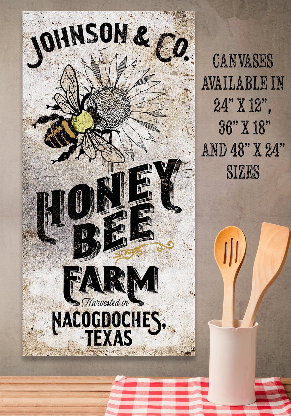 Personalized - Honey Bee Farm - Canvas | Lone Star Art.