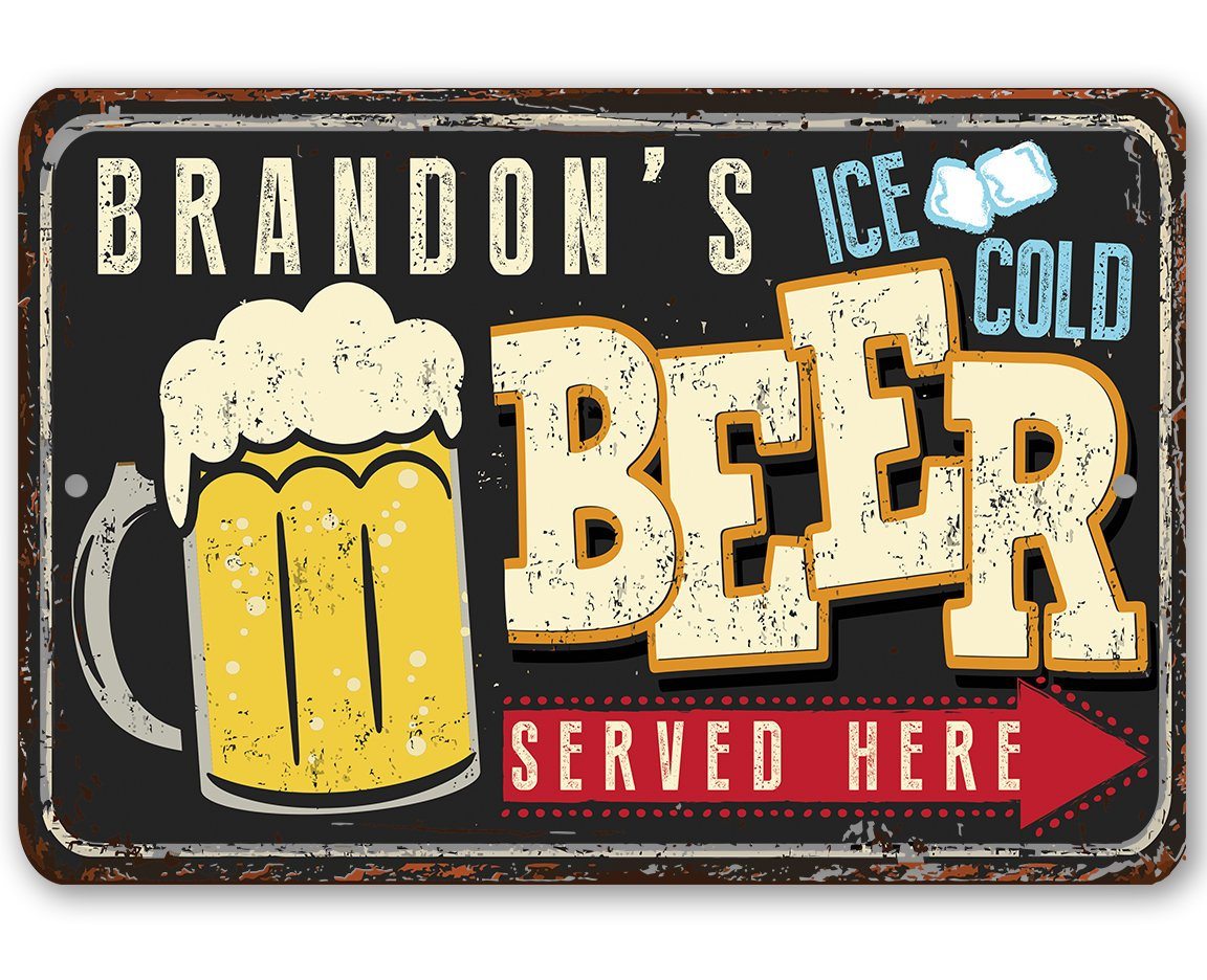 Personalized - Ice Cold Beer Served Here - Metal Sign | Lone Star Art.
