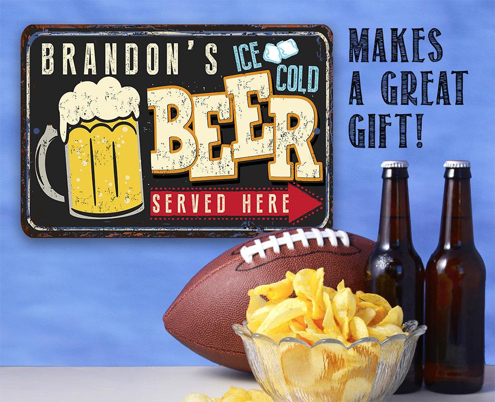 Personalized - Ice Cold Beer Served Here - Metal Sign | Lone Star Art.