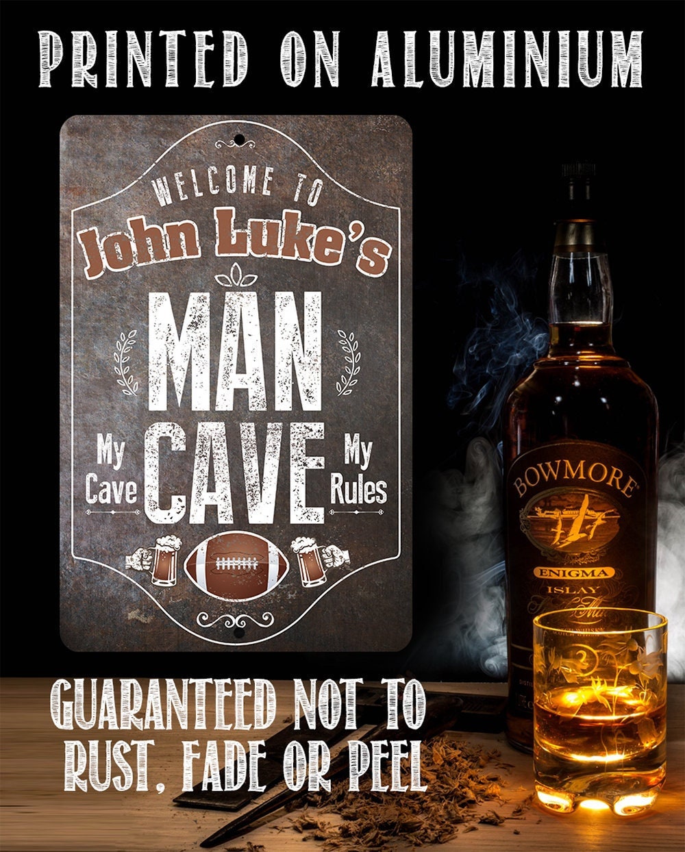 Personalized - Man Cave, My Cave, My Rules - Metal Sign Metal Sign Lone Star Art 