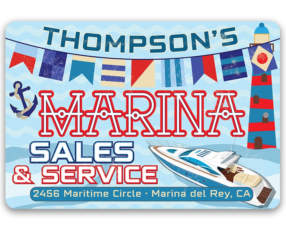 Personalized - Marina Sales and Service - 8" x 12" or 12" x 18" Aluminum Tin Awesome Metal Poster Lone Star Art 