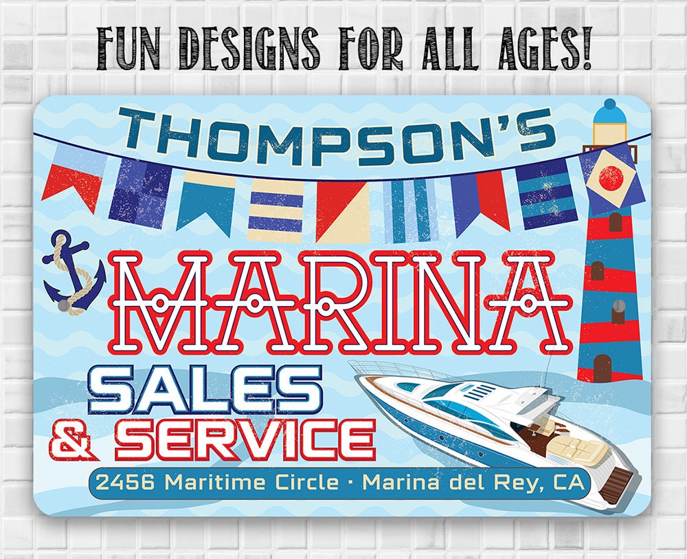 Personalized - Marina Sales and Service - 8" x 12" or 12" x 18" Aluminum Tin Awesome Metal Poster Lone Star Art 