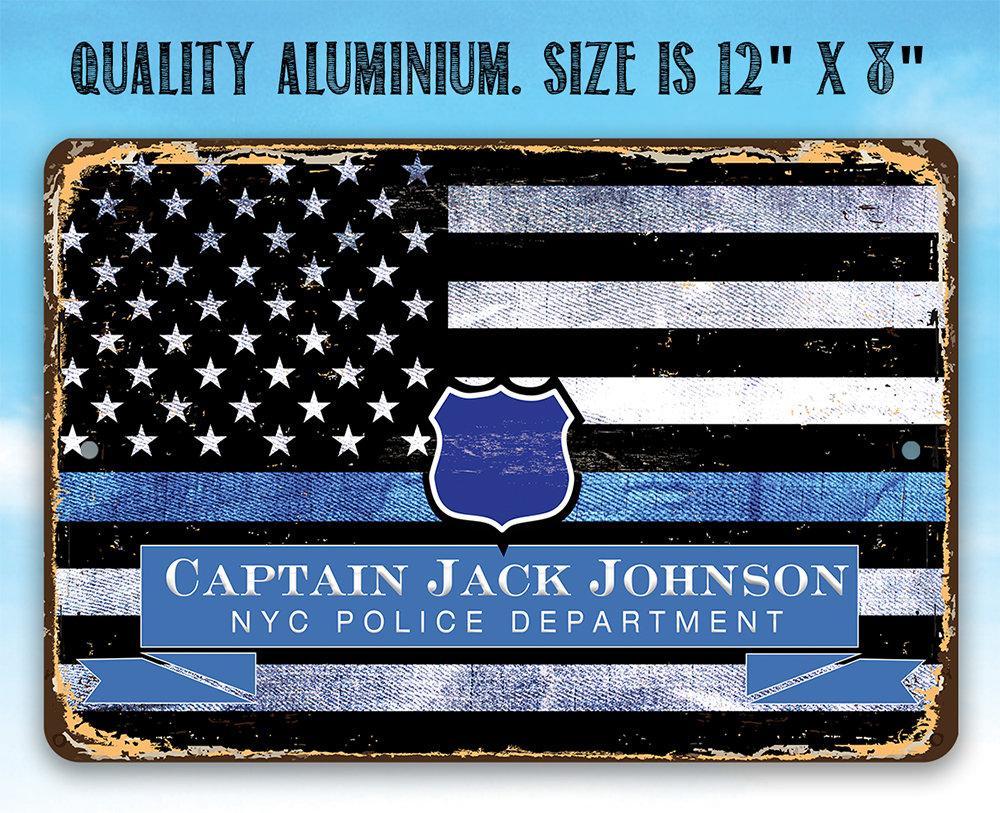 Police Sign Blue Personalized - Blue Line Police Support - Metal Sign | Lone Star Art.