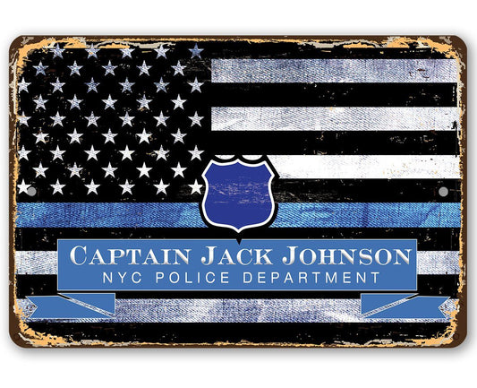 Personalized - Blue Line Police Support - Metal Sign | Lone Star Art.