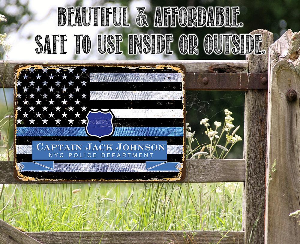 Police Sign Blue Personalized - Blue Line Police Support - Metal Sign | Lone Star Art.