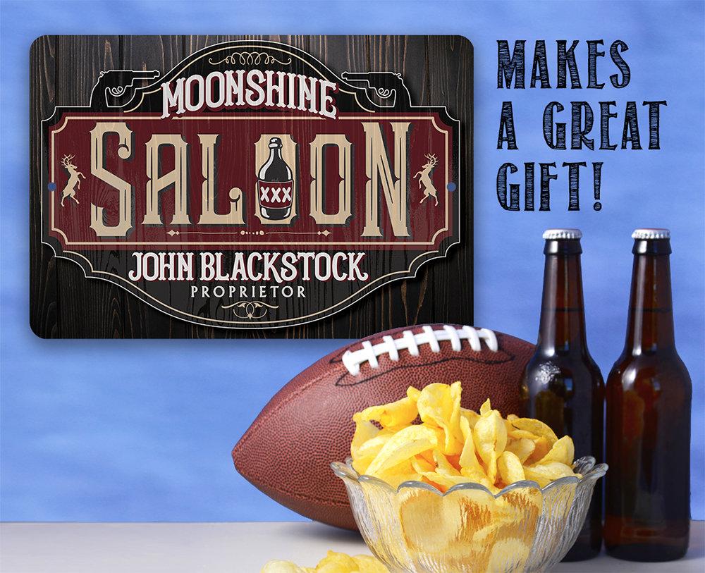 Personalized - Moonshine Saloon - Metal Sign | Lone Star Art.