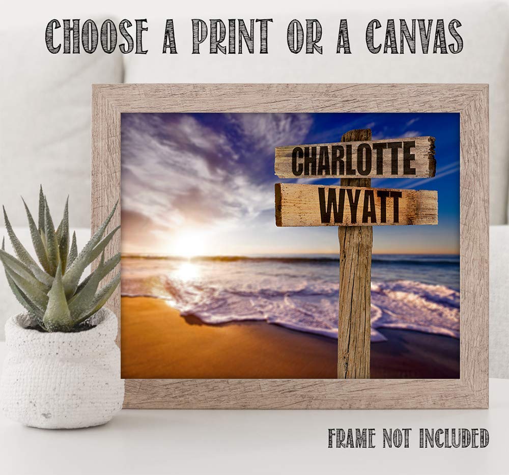Personalized - Names Sign Post Art - Sunset Beach - Print or Canvas | Lone Star Art.