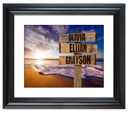 Personalized - Names Sign Post Art - Sunset Beach - Print or Canvas | Lone Star Art.