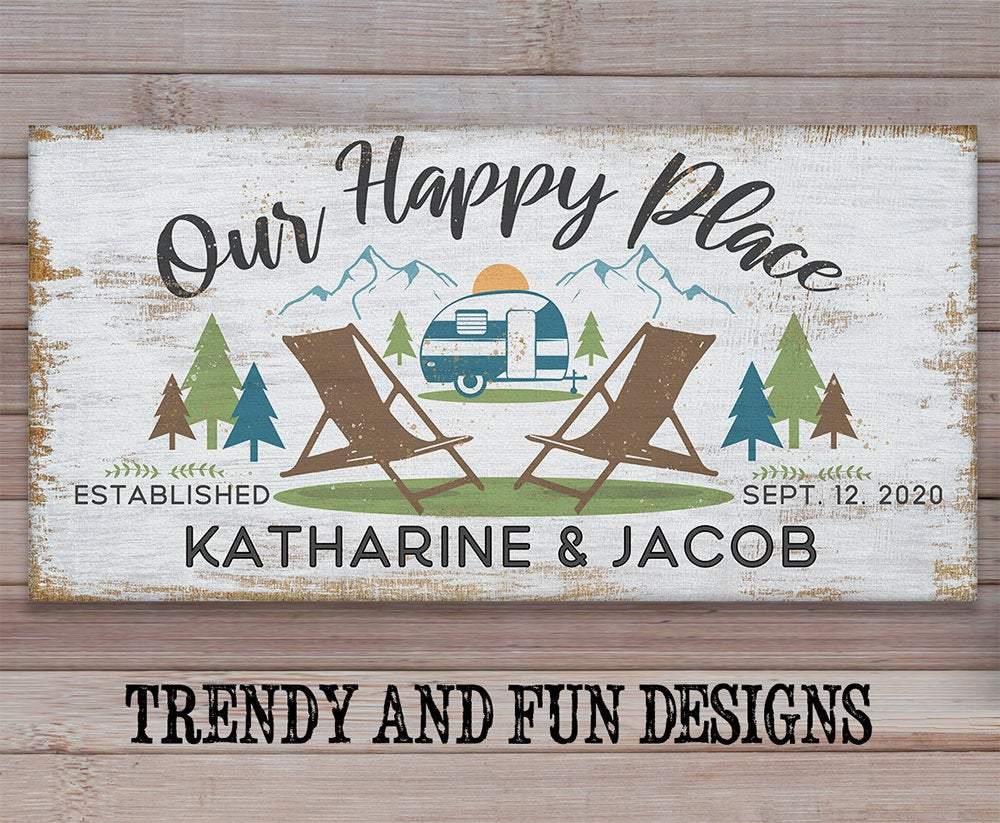 Personalized - Our Happy Place Camping - Canvas | Lone Star Art.