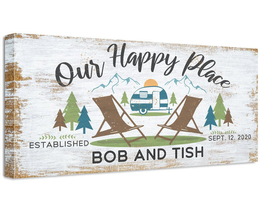Personalized - Our Happy Place Camping - Canvas | Lone Star Art.