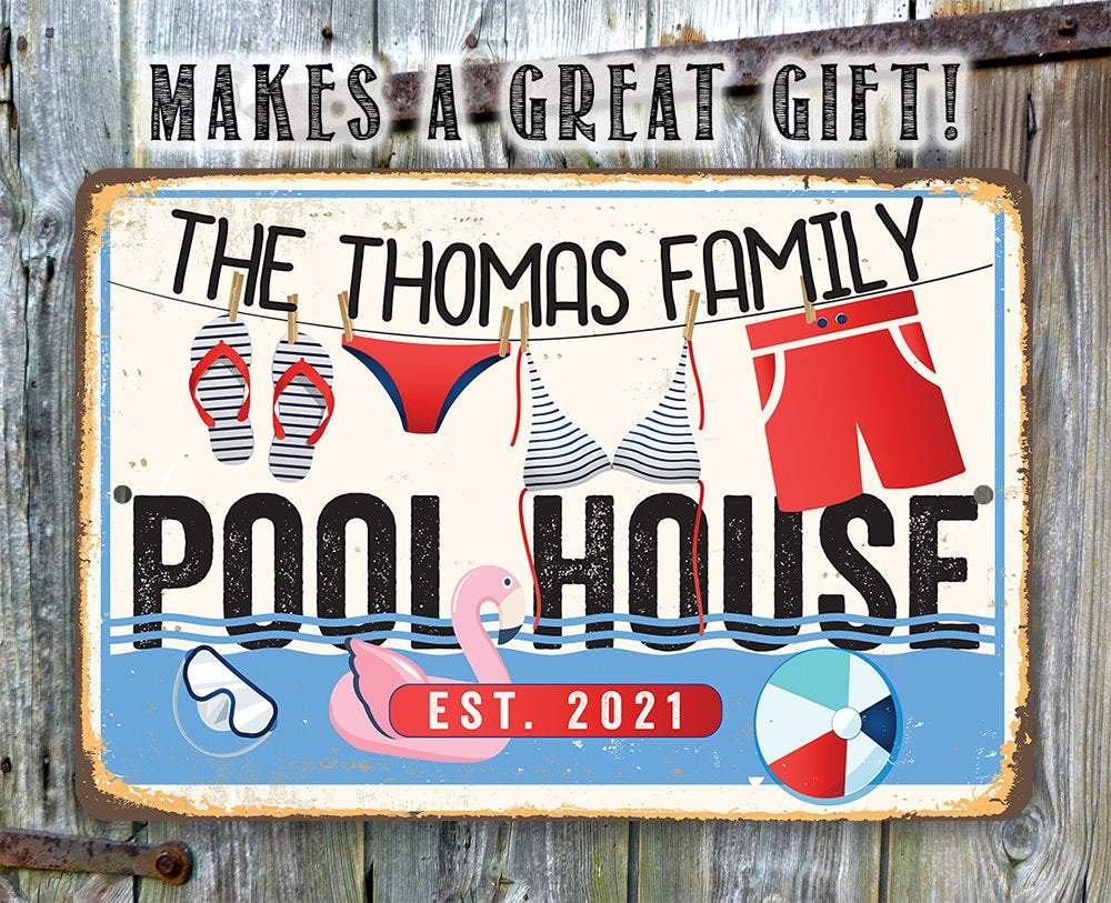 Personalized - Pool House - Metal Sign | Lone Star Art.