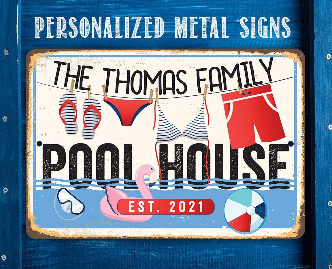 Personalized - Pool House - Metal Sign | Lone Star Art.