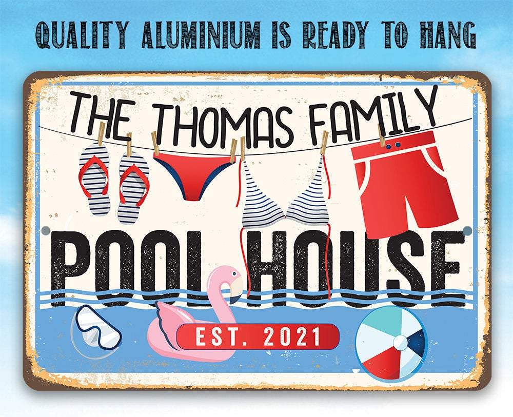 Personalized - Pool House - Metal Sign | Lone Star Art.