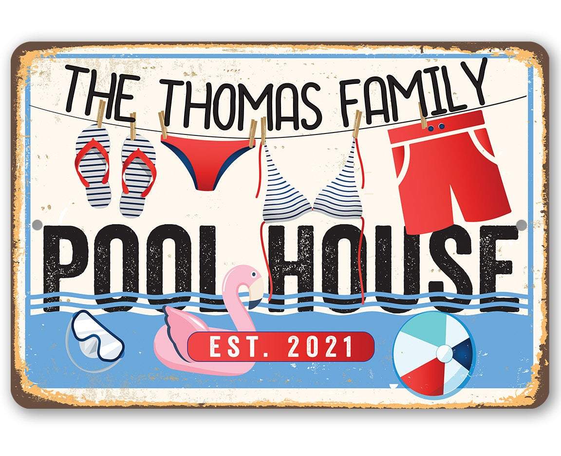 Personalized - Pool House - Metal Sign | Lone Star Art.