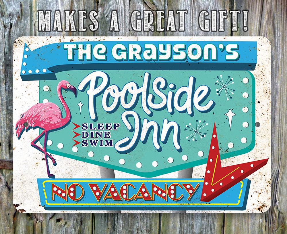 Personalized - Poolside Inn - Metal Sign | Lone Star Art.