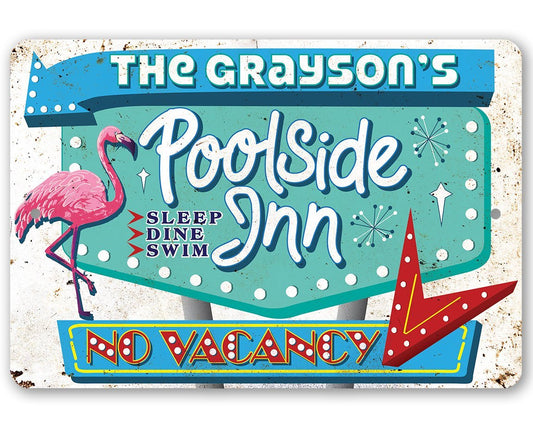 Personalized - Poolside Inn - Metal Sign | Lone Star Art.