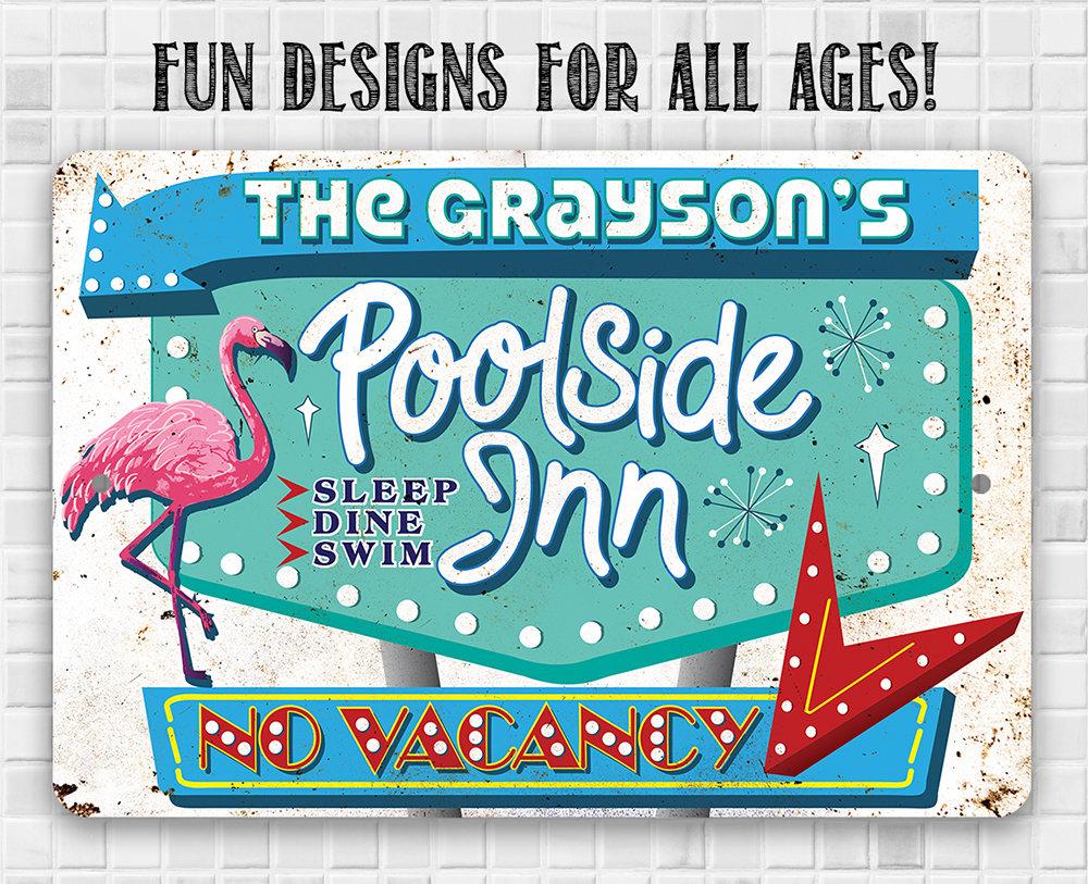 Personalized - Poolside Inn - Metal Sign | Lone Star Art.