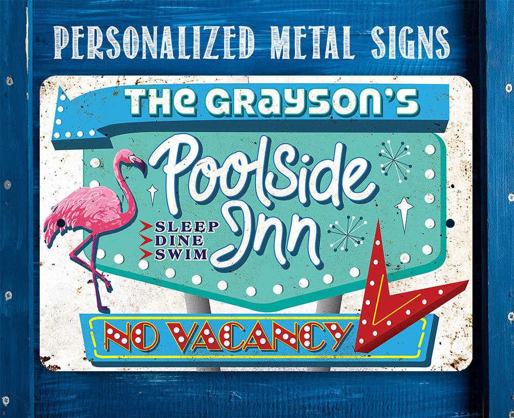 Personalized - Poolside Inn - Metal Sign | Lone Star Art.