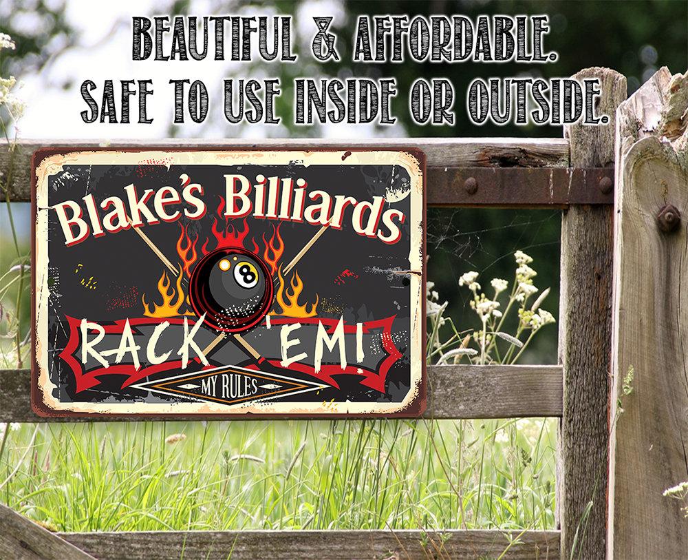 Steel Rack Sign Personalized - Rack 'Em - Metal Sign | Lone Star Art.