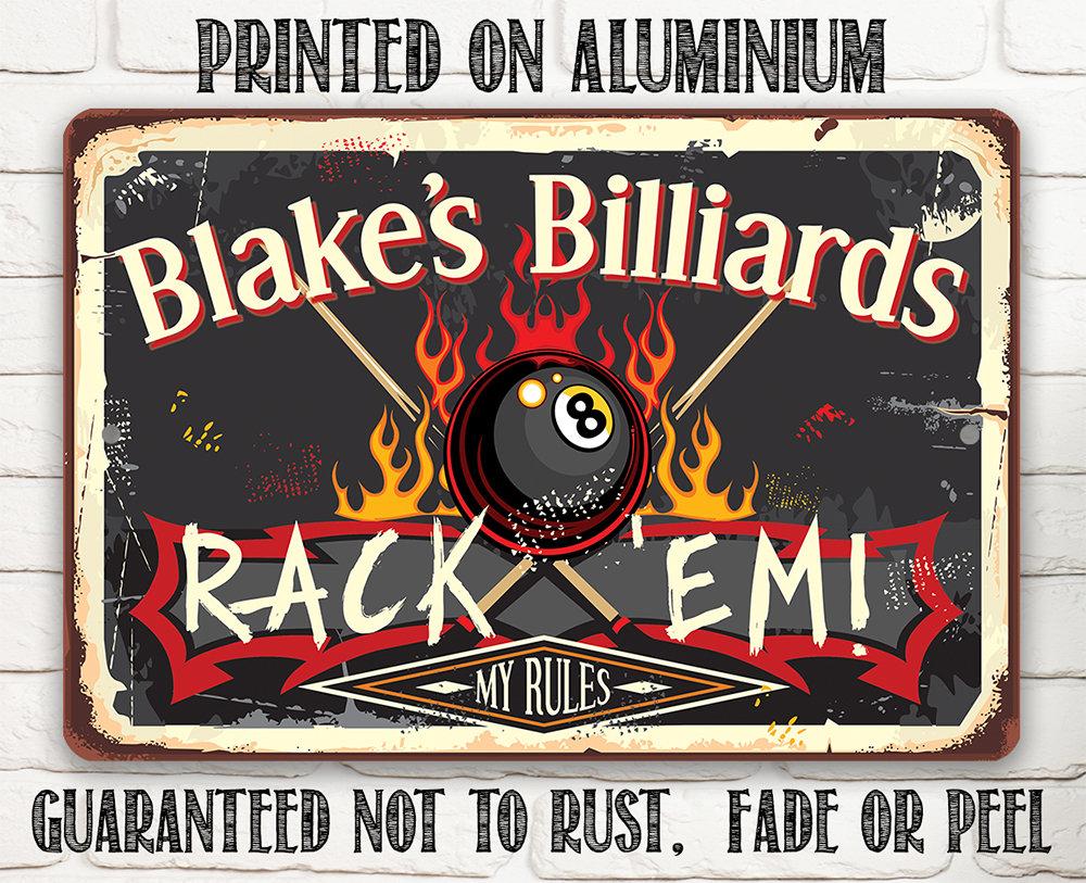 Steel Rack Sign Personalized - Rack 'Em - Metal Sign | Lone Star Art.