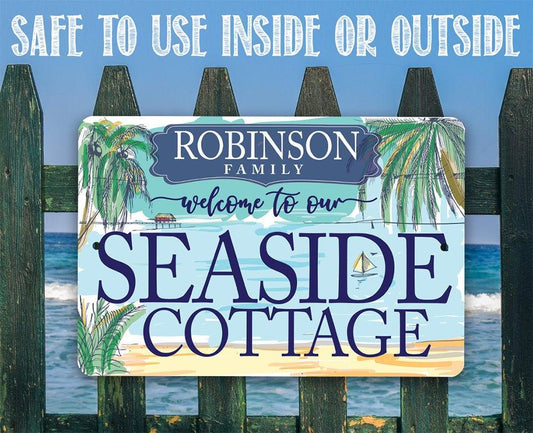 Personalized - Seaside Cottage - Metal Sign | Lone Star Art.