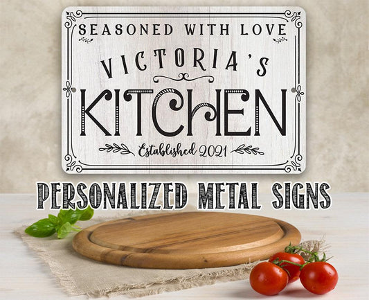 Personalized - Seasoned With Love Kitchen - Metal Sign | Lone Star Art.