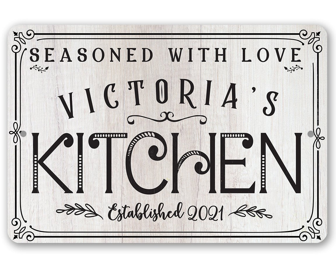 Personalized - Seasoned With Love Kitchen - Metal Sign | Lone Star Art.