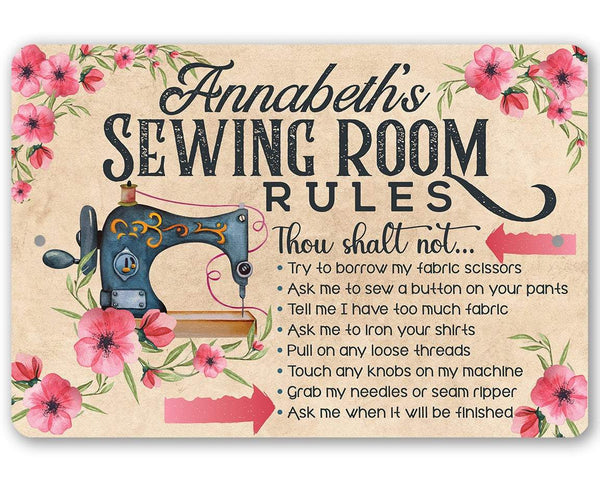 Personalized - Sewing Room Rules - Metal Sign - Lone Star Art