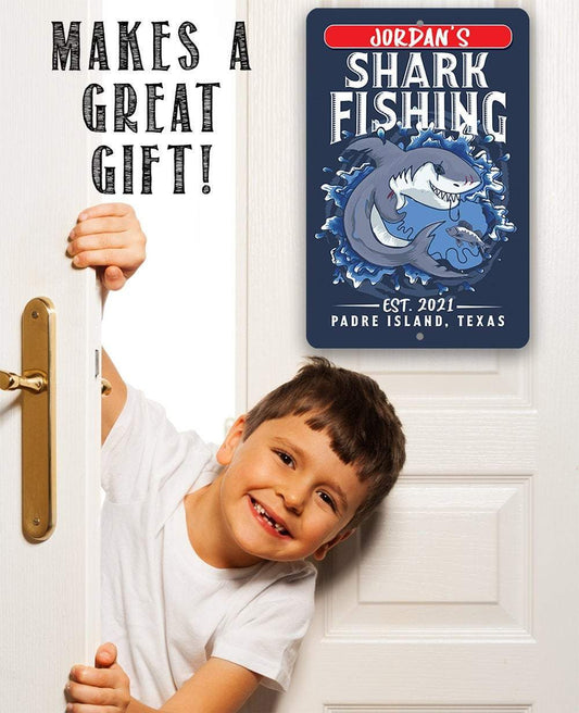 Personalized - Shark Fishing - Metal Sign | Lone Star Art.