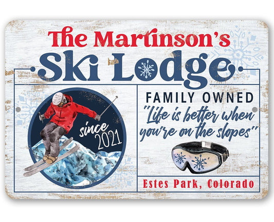 Personalized - Ski Lodge - Metal Sign | Lone Star Art.