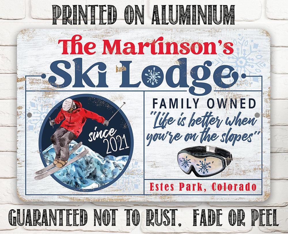 Personalized - Ski Lodge - Metal Sign | Lone Star Art.