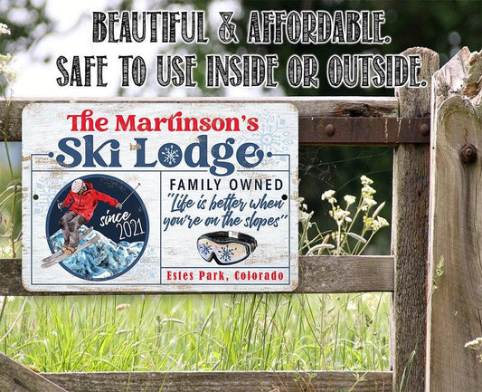 Personalized - Ski Lodge - Metal Sign | Lone Star Art.