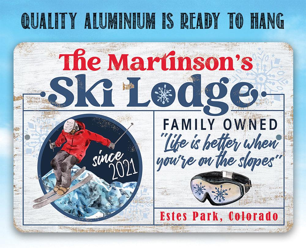 Personalized - Ski Lodge - Metal Sign | Lone Star Art.