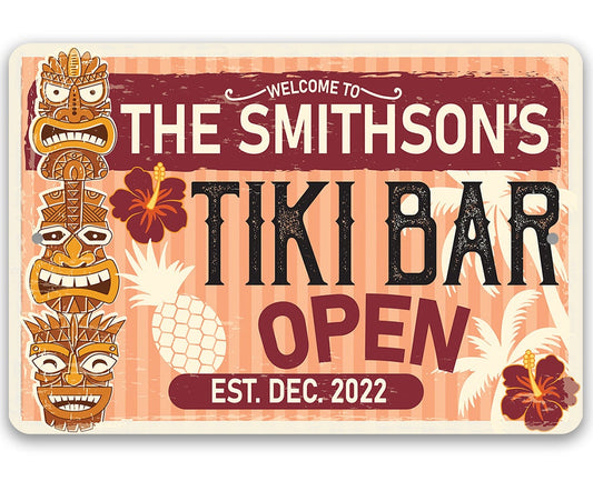 Personalized - Tiki Bar Open - Metal Sign Metal Sign Lone Star Art