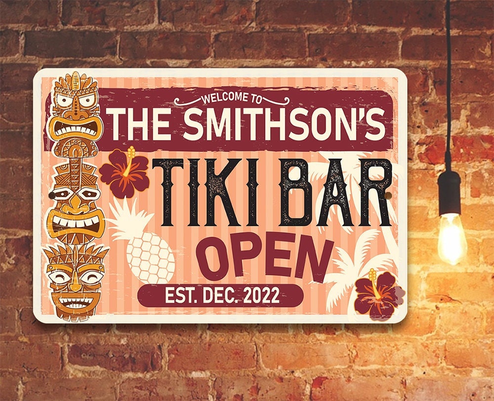 Personalized - Tiki Bar Open - Metal Sign Metal Sign Lone Star Art 