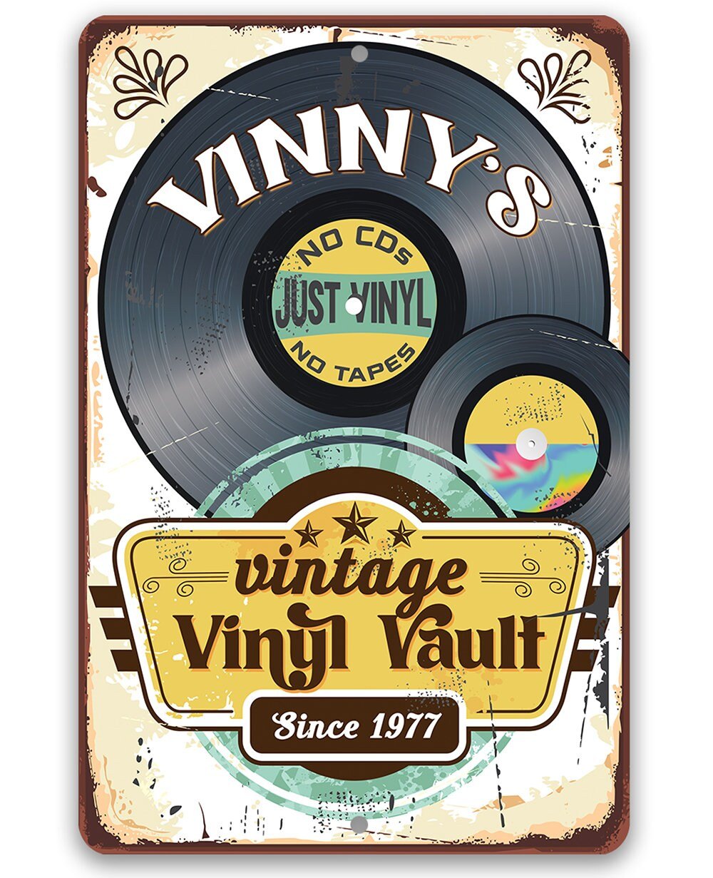 Personalized Tin - Vintage Vinyl Vault - 8" x 12" or 12" x 18" Aluminum Tin Awesome Metal Poster Lone Star Art 