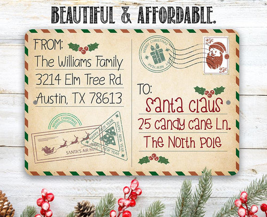Personalized - To Santa Postcard - Metal Sign | Lone Star Art.