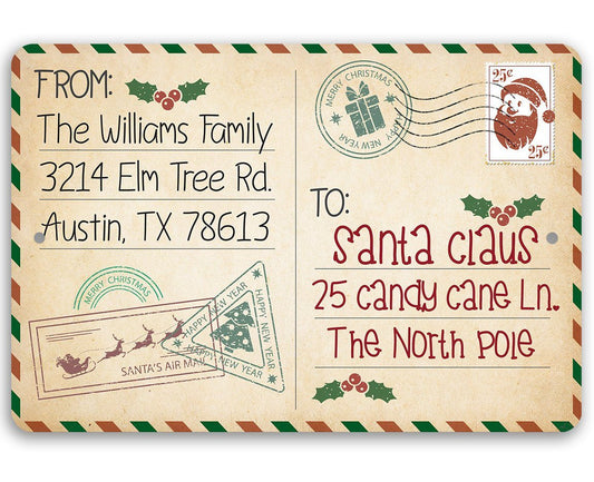 Personalized - To Santa Postcard - Metal Sign | Lone Star Art.