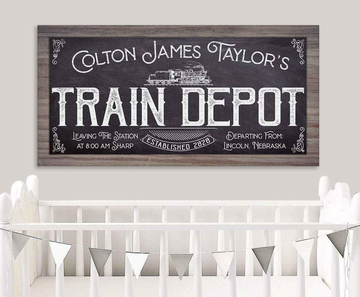 Personalized - Train Depot - Canvas | Lone Star Art.