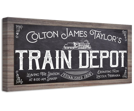 Personalized - Train Depot - Canvas | Lone Star Art.