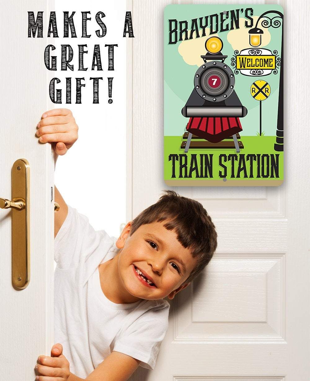 Personalized - Train Station - Metal Sign | Lone Star Art.