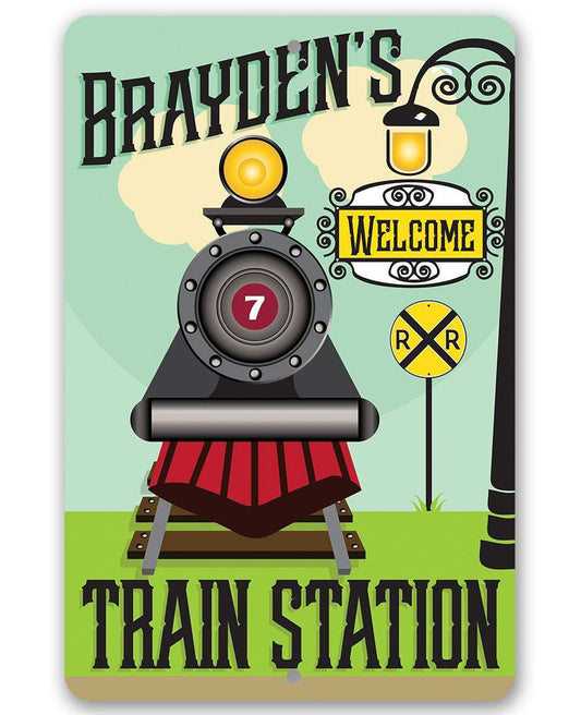 Personalized - Train Station - Metal Sign | Lone Star Art.