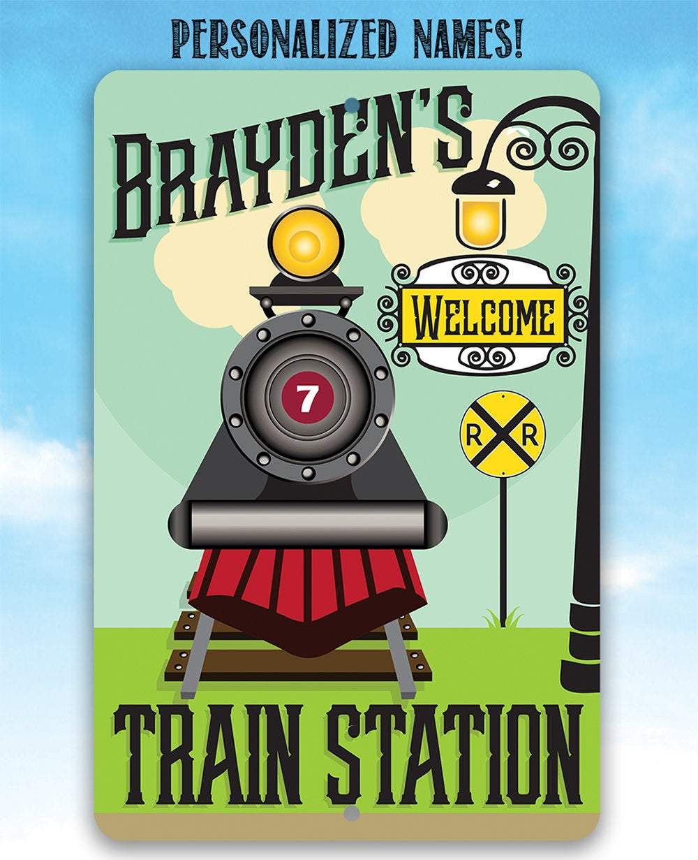 Personalized - Train Station - Metal Sign | Lone Star Art.
