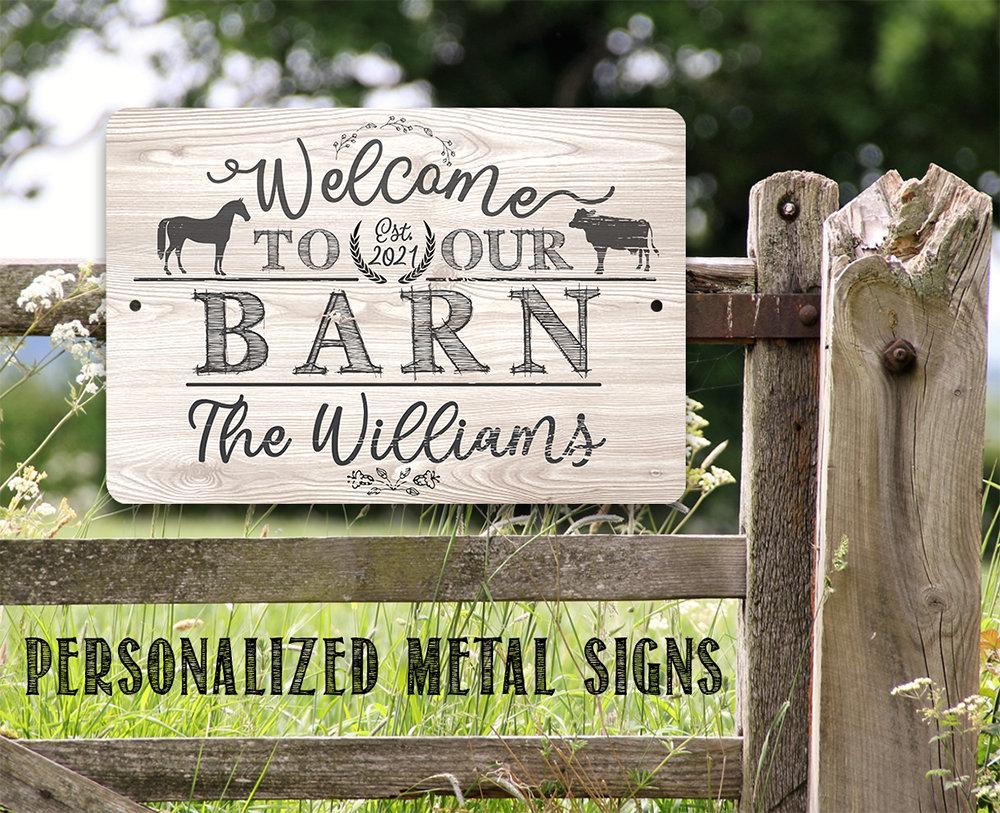 Personalized - Welcome To Our Barn - Metal Sign | Lone Star Art.