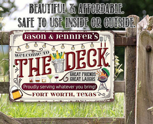 Personalized Welcome To The Deck, Proudly Serving Whatever You Bring 8" x 12" or 12" x 18" Aluminum Tin Awesome Metal Poster Lone Star Art